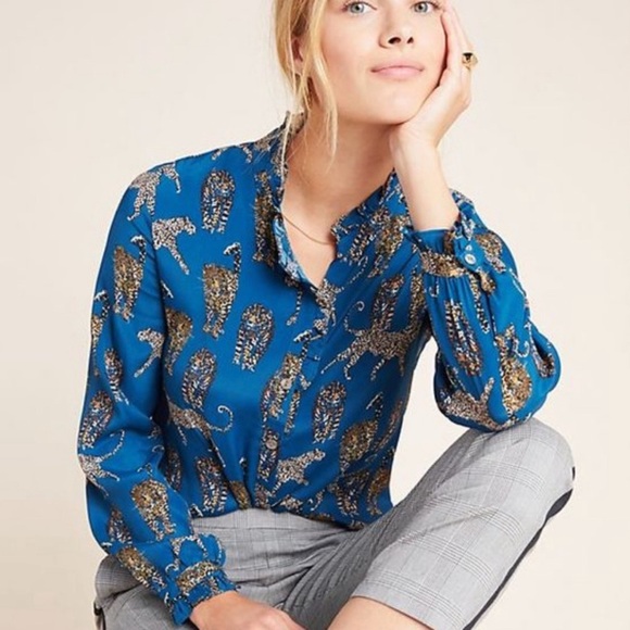 🔥KACHEL X Anthropologie Cheetah blouse - Picture 1 of 16